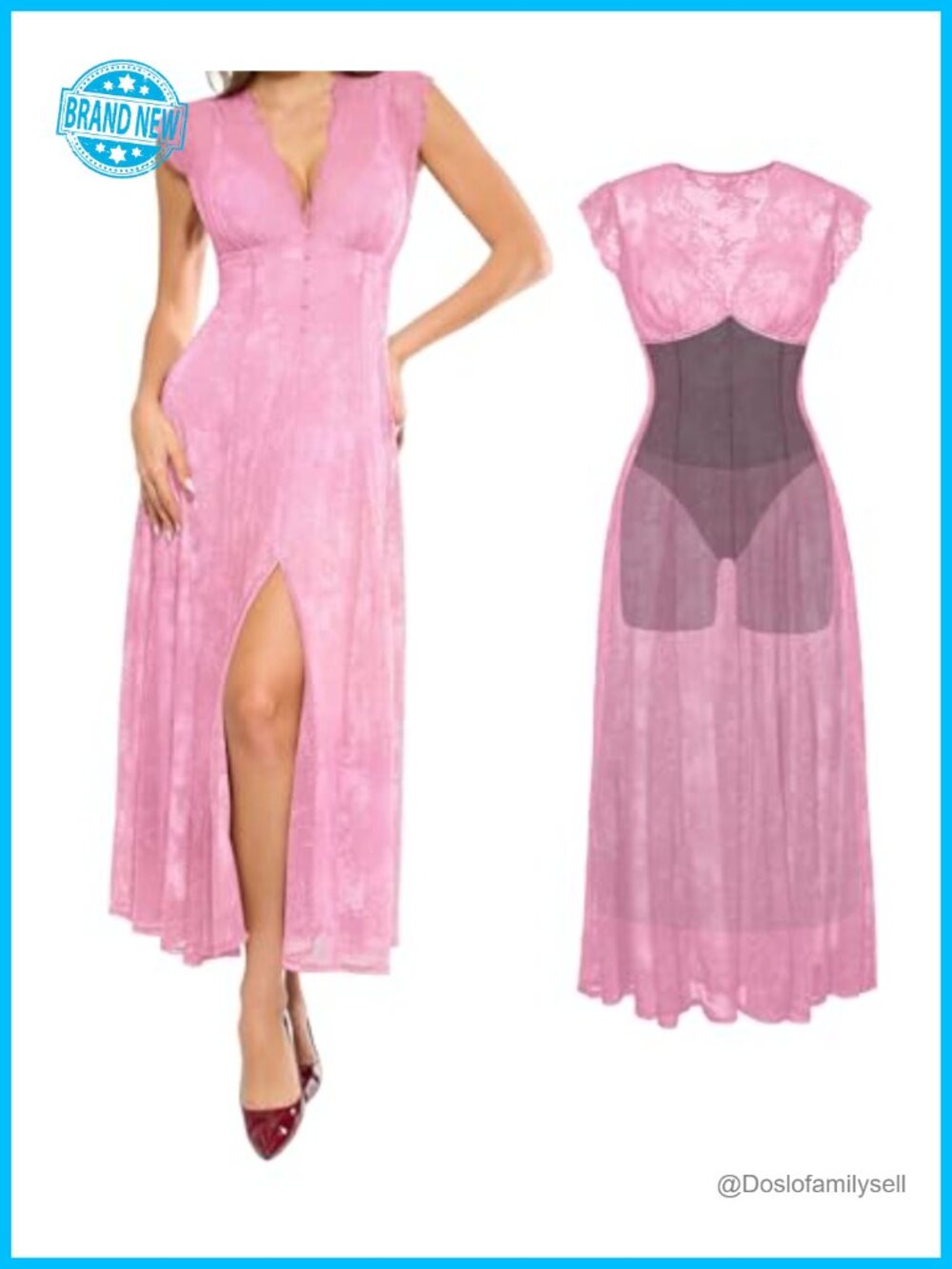 Lace Formal Cocktail Maxi Dress Built-In Shapewear Flutter Sleeve A-Line